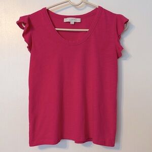 LOFT Women's Pink Ruffle Sleeve Top. Size XS Petite